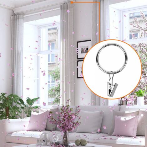 Anneaux De Rideaux, 20 Anneaux Avec Clips, Diamètre Intérieur 50 Mm Argentes Antirouille Clips Faciles A Ouvrir Et A Fermer 99035060