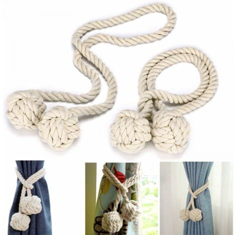 1 Attache De Rideau Avec 2 Boules De Coton, Corde De Rideau En Fil De Coton écologique, Style