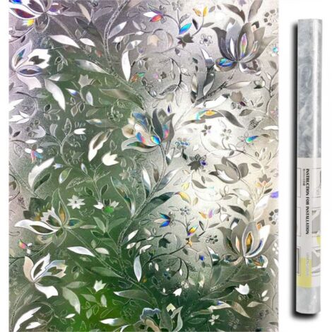 Film statique 3D pour fenêtre, protection de la vie privée, décoratif, anti-regards, motif de tulipe, adapté au verre et aux vitres, 45 cm x 200 cm, blanc (1/5)
