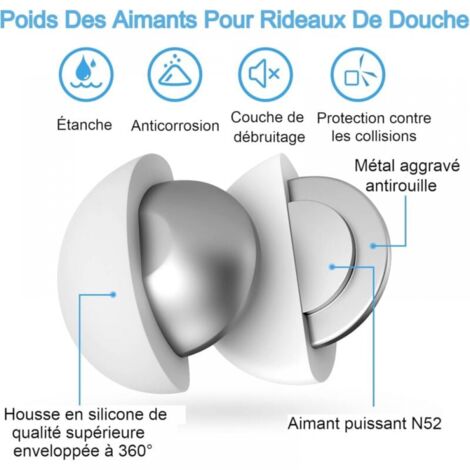Lot de 12 aimants pour rideau de douche, attaches, poids et accessoires (pour rideaux de douche et rideaux de fenêtre) (noir) | Leroy Merlin