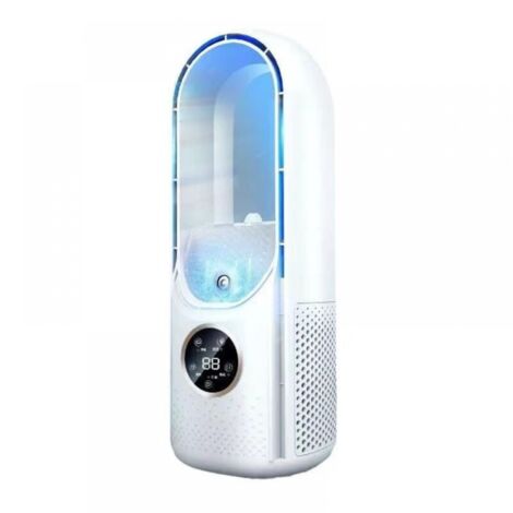 Ventilateur Electrique de Refroidissement Portable Sans Feuilles 6 Vitesses Climatiseur Minuterie Silencieuse Blanc