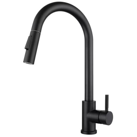 Robinet de cuisine noir, robinet de cuisine pivotant à 360 ° en acier inoxydable, robinet d'évier moderne à poignée unique (1/4)