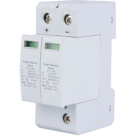 Parafoudre DC, 1000V Surge Protector Ménage Parafoudre photovoltaïque Dispositif de Protection contre les Surtensions (2P 40KA) (1/5)