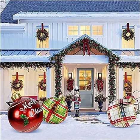 Boule De Noël Gonflable Géante 60 Cm | Décoration Intérieur/Extérieur Pour Fêtes | Avec Motif Flocons