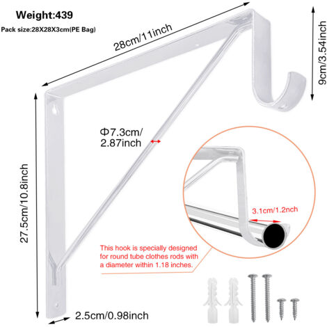 Lot De 6 Supports D'Étagère Muraux Robustes Avec Rebord 12 Inch Noir