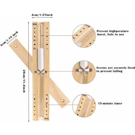 Sablier 15 Minutes Pour Sauna – Résistant à La Chaleur – Bois Et Verre – 32 Cm – Idéal Yoga, Exercices