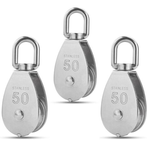 M50 Poulie Simple en Acier Inoxydable 304, 50MM Seul Poulies Bloc Rouleau, Grue Pivot Crochet Lisse Fil Corde Câble Chargement 400Kg (3 Pièces) (1/5)