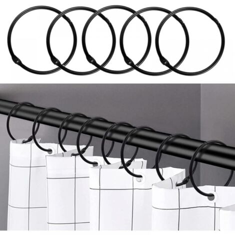 Noir - 24 anneaux de rideau de douche, crochets de rideau de douche antirouille pour salle de bain, anneaux de rideau de douche ronds décoratifs et crochets de tringle de rideau de douche (1/4)