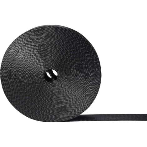 Rouleau de sangle en nylon robuste de 45 m (2.5 cm de large), pour équipement d'intérieur ou d'extérieur, bricolage et réparations (noir)