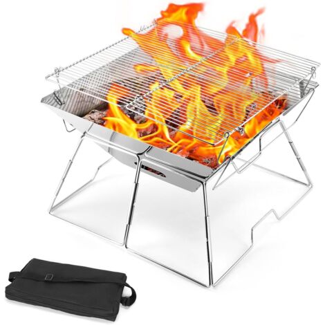Barbecue Camping Pliable 3 Brûleurs – 4,5 KW, Acier Galvanisé, Allumage Piézo, Coupe-vent Intégré – Pour Pique-nique Et Rando