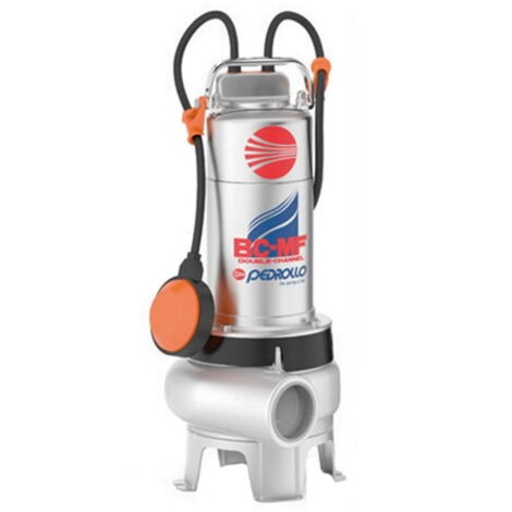 Pompe de relevage Pedrollo vidange de fosse avec corps solides jusq'à 50mm BCm10/50-MF MONO INOX 316L roue BICANAL avec flotteur 0,75kW
