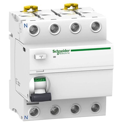 Schneider Electric – Disjoncteur différentiel 63A 4P Type AC – Courant de déclenchement 30mA – Protection contre défauts d'isolement – Montage rail DIN - AC 4 P