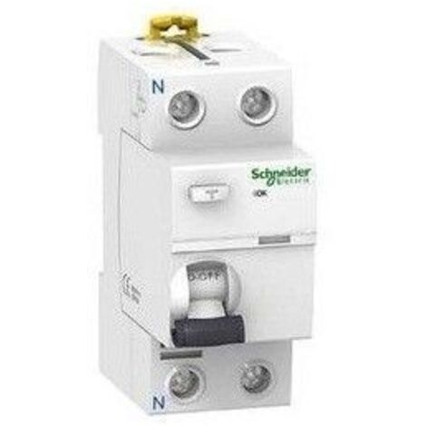 Schneider Electric – Interrupteur différentiel bipolaire 2P 40A 30mA AC – Protection contre chocs électriques – Mode de raccordement bornes tunnel – A9R60240 - AC 30 MA
