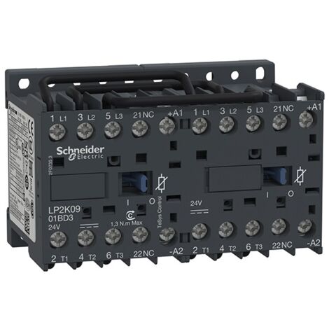 Schneider Electric – Onduleur 3 pôles 9A 24VDC – LP2K0901BD3 – Circuit de commande 24VDC – Inverseur de barre de bus pré-assemblé