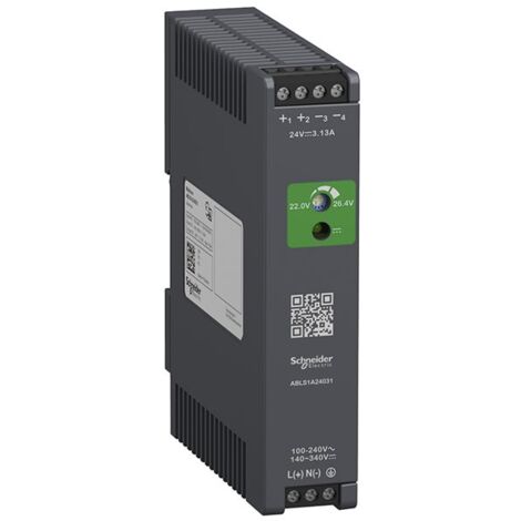 Schneider Electric – Alimentation monophasée régulée 100-240VAC – ABLS1A24031 – Courant de sortie 3,13A – Puissance 75W – Protection surcharge et courts-circuits