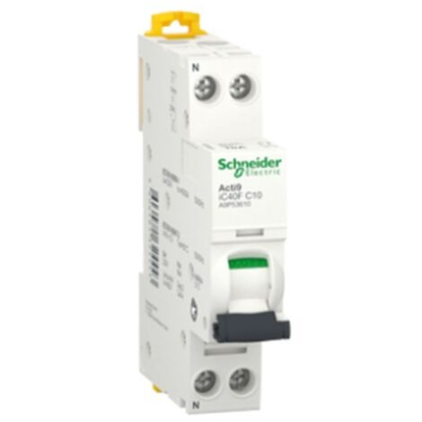 Schneider Acti9 iC40F 1P+N 10A Courbe en C 6kA disjoncteur A9P53610
