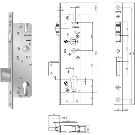 KFV Rollfallenschloss 61 PZ, DM 30 mm Flachstulp 24x3x245 mm, zweitourig