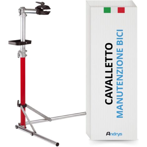ANDRYS - Soporte para Bicicletas de Pie para Mantenimiento, Altura Ajustable, Patas Plegables, Morsa Giratoria, Máx. 18 kg, 94 x 70 x 143 cm