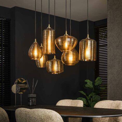 Suspension en verre strié 7 lampes ambrées NOVA (1/5)