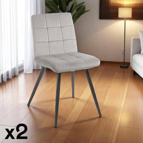 Chaise en velours capitonné gris MALMOE (lot de 2) (1/5)