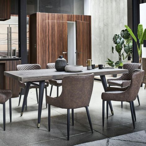 Table à manger extensible bois recyclé piètement effet laiton vieilli 140-180 cm ADÉLAÏDE (1/5)