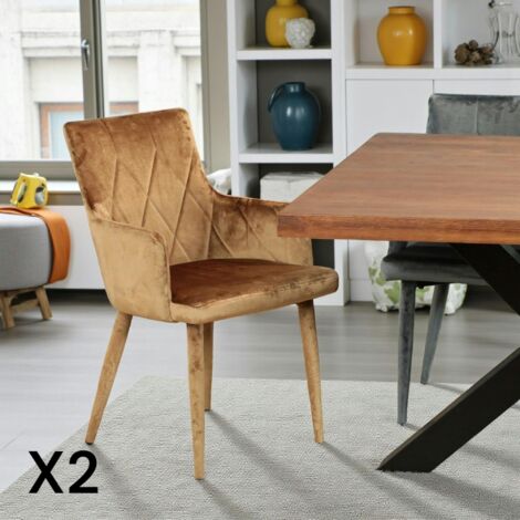 Fauteuil de table moderne en velours doré (lot de 2) HAWAI (1/5)