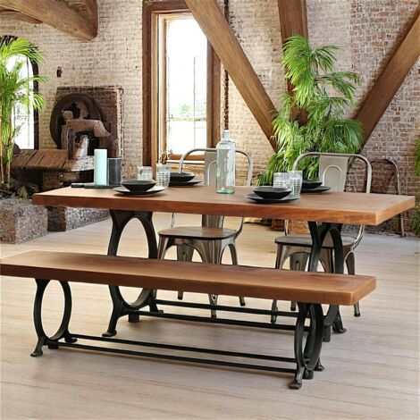 Table à manger industrielle vintage bois recyclé 180 cm LEEDS (1/5)