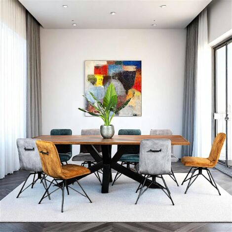 Pier Import – Table de salle à manger en chêne massif 240 cm – Bordures naturelles – Pieds en métal – Largeur 100 cm – Hauteur 77 cm (1/5)
