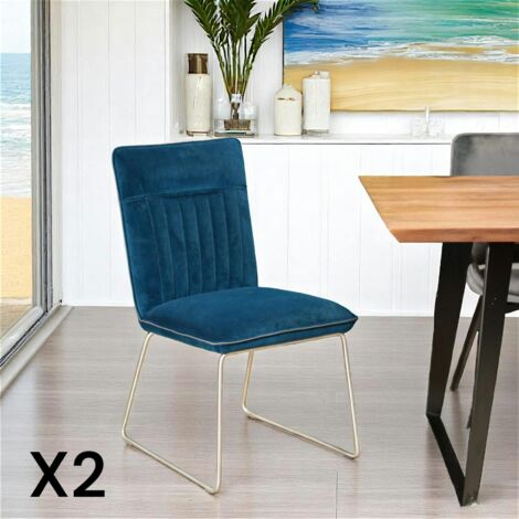 Chaise de salle à manger velours bleu (lot de 2) OKA (1/5)