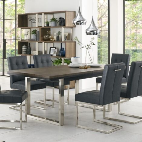 Table à manger extensible en chêne et métal brossé 190-240 RIMINI (1/5)