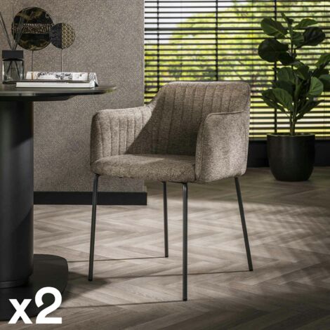 Fauteuil de table taupe en tissu à larges côtes (lot de 2) NOVA (1/4)