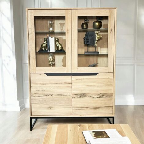 Buffet haut en chêne massif blanc éclairage led PALERME (1/5)