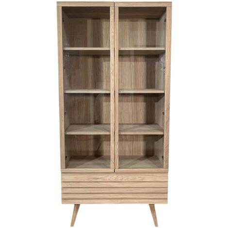 Bibliothèque vitrine en bois de chêne blanc COLOGNE