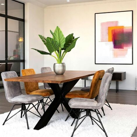 Table à manger en bois de chêne bordures naturelles 200 cm OKA (1/5)