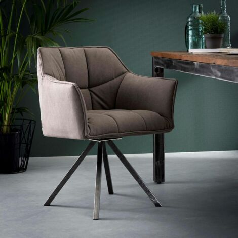 Fauteuil de table tissu jeans gris pied étoile LUCKNOW (1/4)