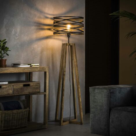 Pier Import – Lampadaire salon moderne en métal et bois naturel – Hauteur 135 cm – Ampoule E27 LED – Design contemporain effet ruban