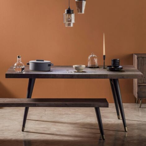 Table à manger rectangulaire bois recyclé piètement effet laiton vieilli 180 cm ADÉLAÏDE (1/5)