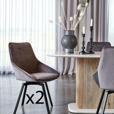 Chaise pivotante moderne en velours gris OKA (Lot de 2) (1/5)