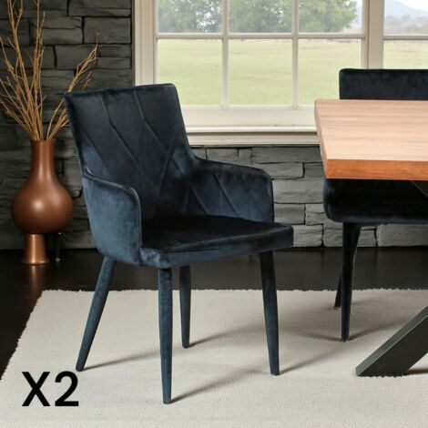 Fauteuil de table moderne en velours bleu (lot de 2) HAWAI (1/5)