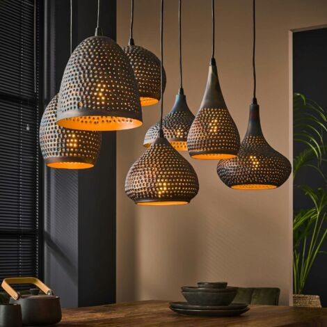 Pier Import – Suspension multiple 7 lampes en métal brun sombre – Longueur 100 cm – Largeur 45 cm – Hauteur 150 cm – Culot E27 (1/5)