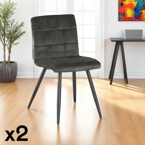 Chaise en velours capitonné kaki MALMOE (lot de 2) (1/5)