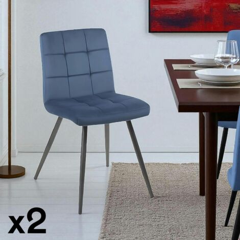 Chaise en velours capitonné bleu MALMOE (lot de 2) (1/5)