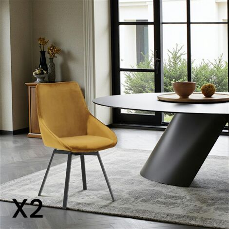 Chaise pivotante moderne en velours doré OKA (Lot de 2) (1/5)