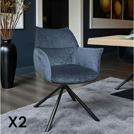 Fauteuil de table en velours bleu avec retour (lot de 2) PALERME (1/5)