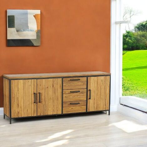 Buffet 3 portes teck poignées métal PUNE (1/2)