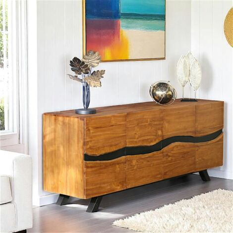 Buffet moderne bois recyclé teck laque noire 200 cm BARBADE (1/5)