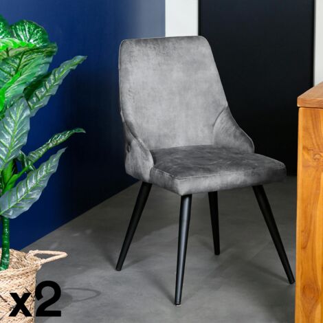 Chaise en velours gris (lot de 2) MALMOE (1/3)
