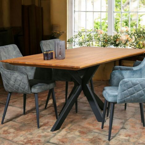 Table pied central bois recyclé teck 220 cm BARBADE (1/5)