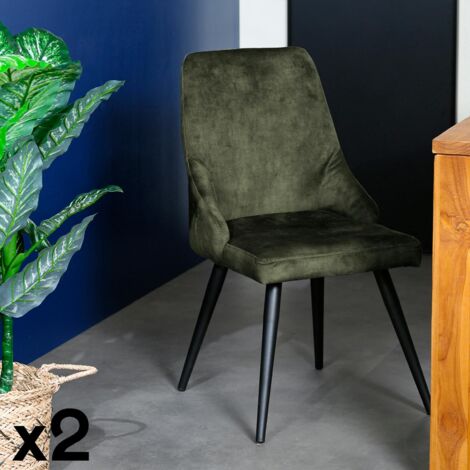Chaise en velours vert kaki (lot de 2) MALMOE (1/4)