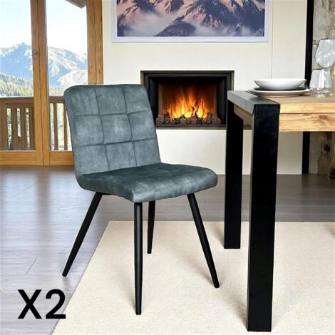 Chaise en velours capitonné bleu pétrole MALMOE (lot de 2) (1/5)